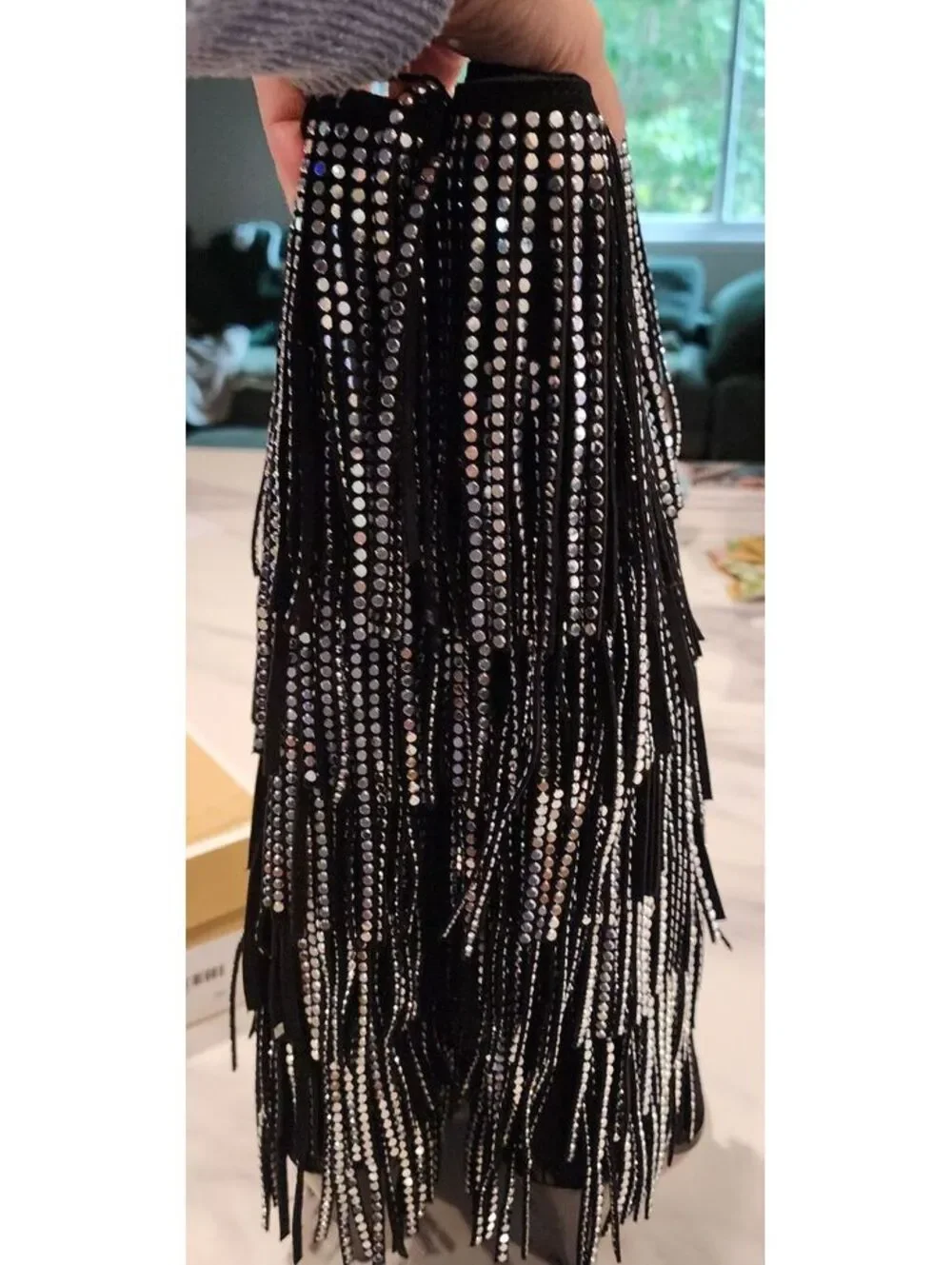 New Michael Kors Jayla Black Leather Studded Fringe Tall Boots 7.5 $495